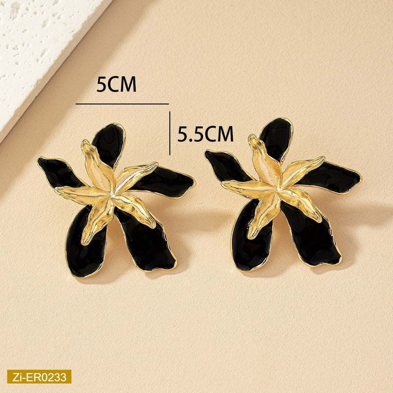 Metal Dripping Oil Flowers Earrings