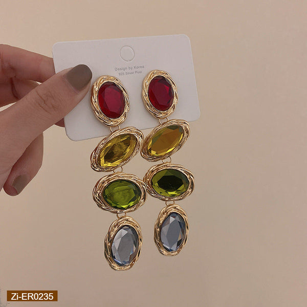 Candy-Colored Long Rhinestone Earrings