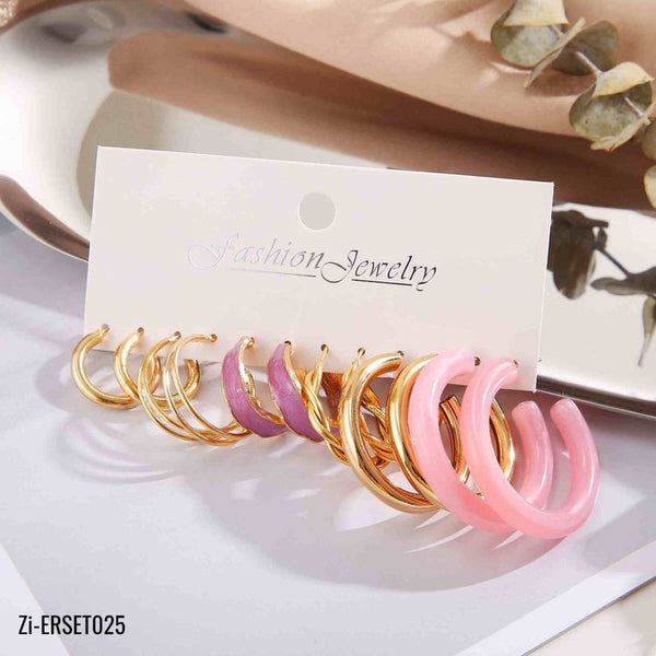 6Pairs/Set Enamel Purple Pink Acetic Cid Gold Metal Geometry Earrings