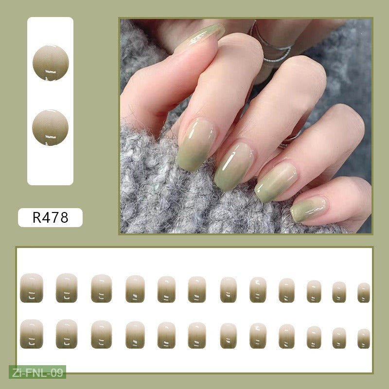 Natural Green Small Fresh Manicure Nail  - 24Pcs