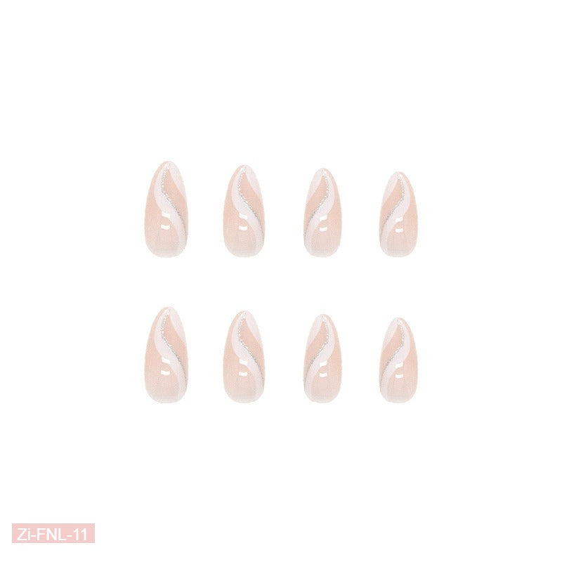 White Ripple Shiny Fragments Nails  - 24Pcs