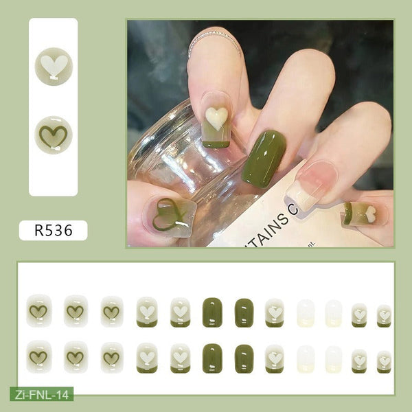 Green Natural Fresh Love High-End Fake Nails  - 24Pcs