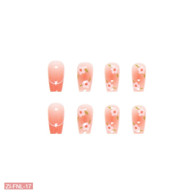 Blush Pink Transparent Fresh Small Flower Fake Nails  - 24Pcs