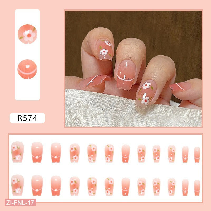 Blush Pink Transparent Fresh Small Flower Fake Nails  - 24Pcs
