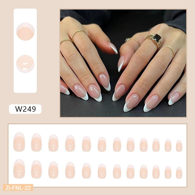 White Simple Style Pure Desire French Wear Fake Nails  - 24Pcs