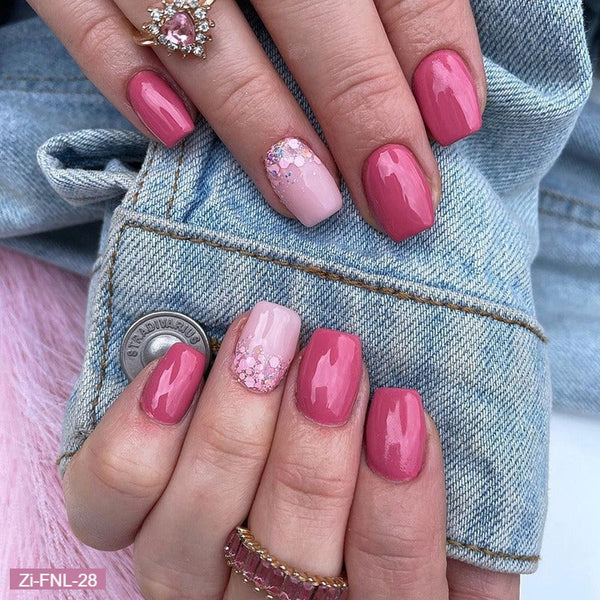 Barbie pink bright color Fake Nails  - 24Pcs