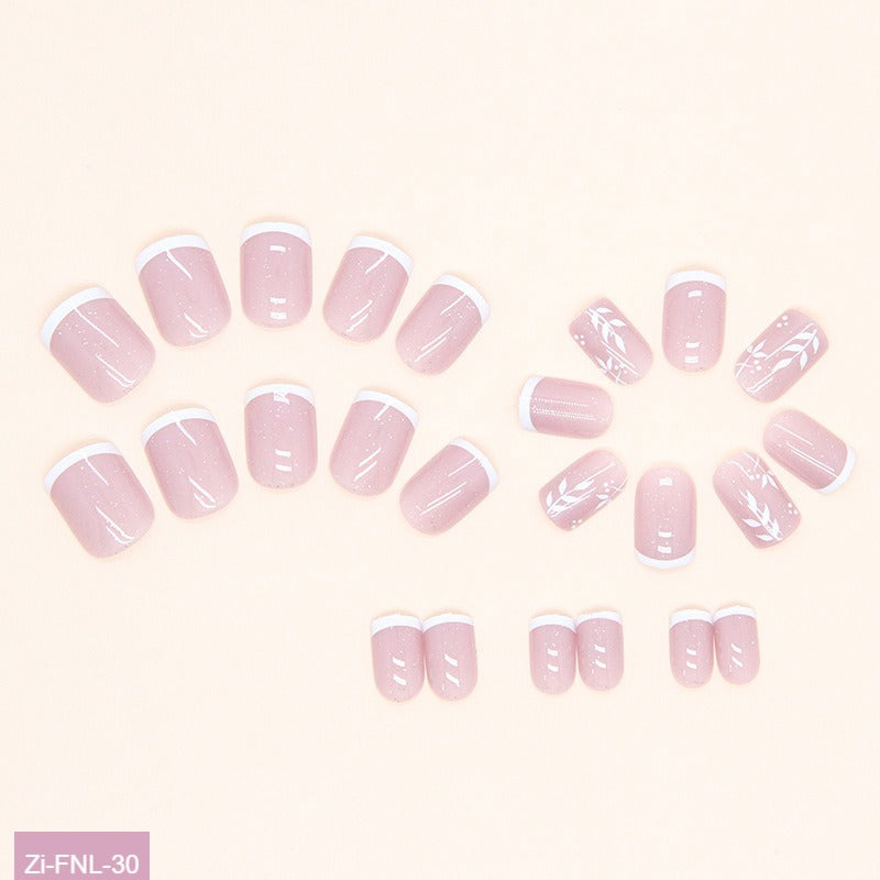 Pink Glitter Powder Fake Nails  - 24Pcs