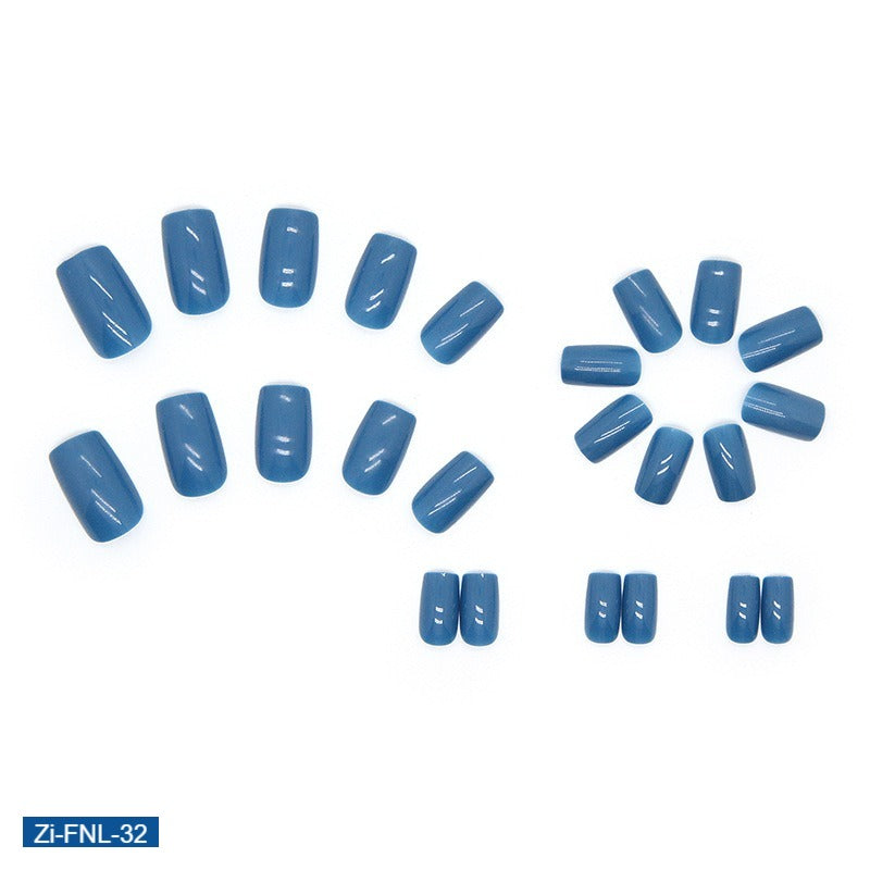 Haze Blue Medium-Length European square Fake Nails  - 24Pcs