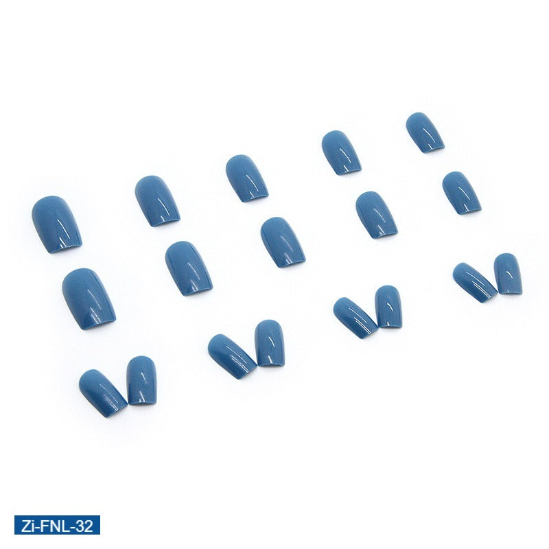 Haze Blue Medium-Length European square Fake Nails  - 24Pcs
