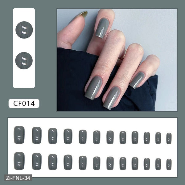 Cement Green Solid Color Square Mid-Length Fake Nails  - 24Pcs