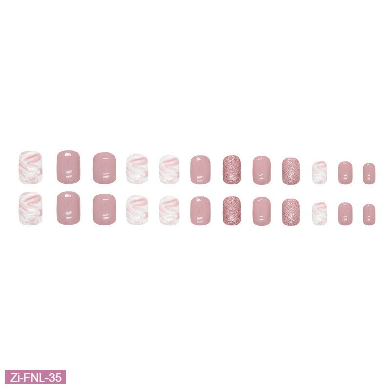 Smudged Pink and White Fake Nails  - 24Pcs