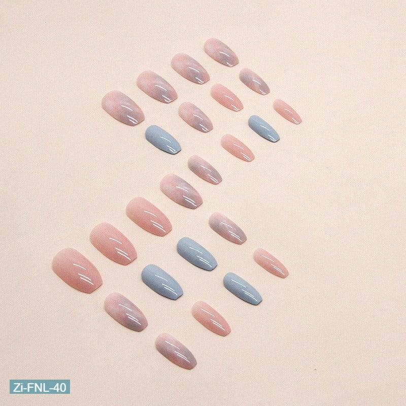 Short Ballet Pink and Blue Contrasting Marble Pattern Fake Nails  - 24Pcs