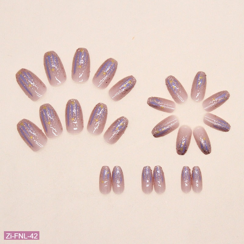 Short Ballet Explosive Pink Purple Fake Nails  - 24Pcs