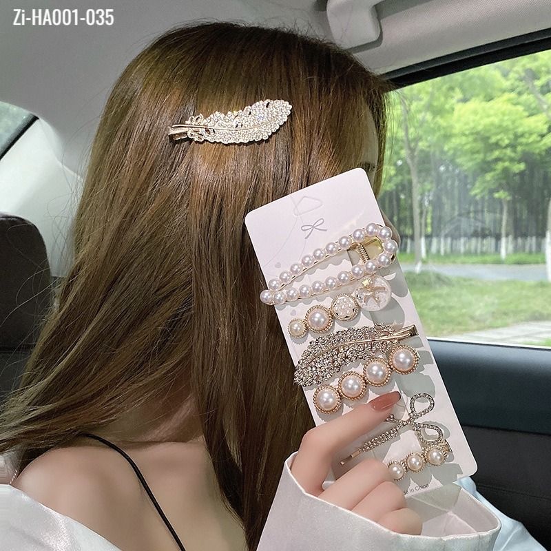 Feather Pearl Scissors Pearl Hairpin Wind Six-piece Hair