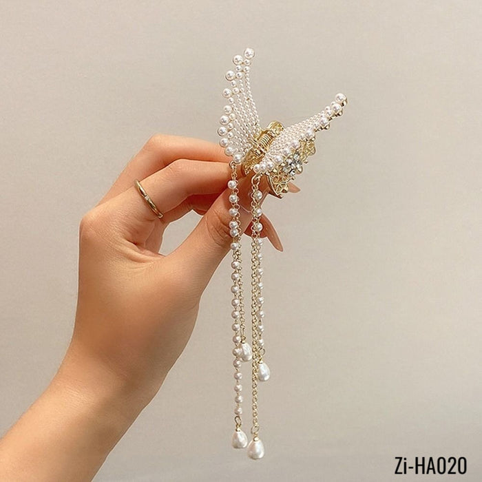 Korean Claw Clip Gold Butterfly Pearl Crab Hair Clip