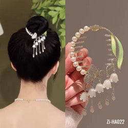 Rhinestone Pearl Hair Bun Claws Bell Orchid Tassel Hair Crab Clip