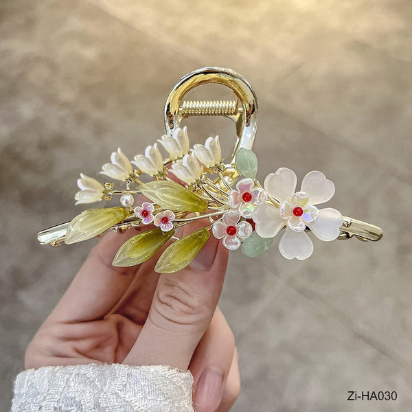 Wind Bell Orchid Flower Pearl Large Clip