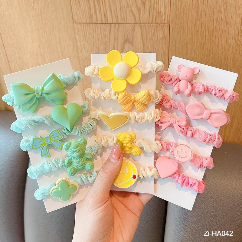 5Pcs Sweet Candy Flowers Bowknot Hair Ropes For Kids