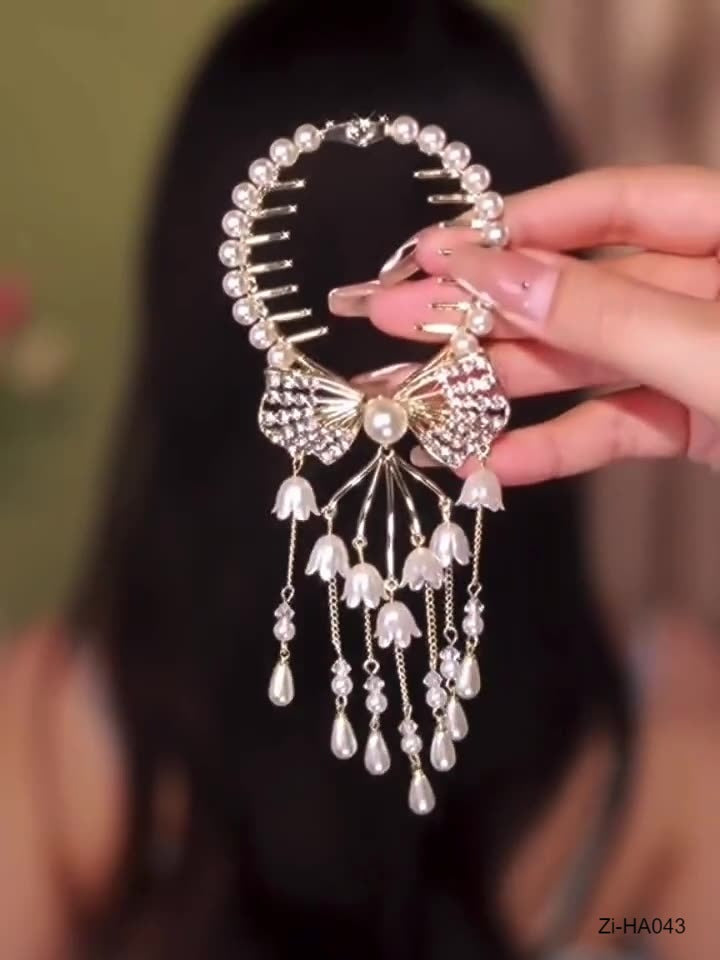 Bowknot Tassel Hair Claw Girls Elegant Crystal Hair Clip