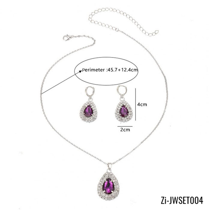 Luxury Amethyst Water Drop Pendant Necklace Earrings Jewelry Set