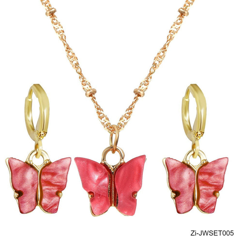 2-piece Set Acrylic Alloy Butterfly Shape Popular Jewelry Necklace Earrings