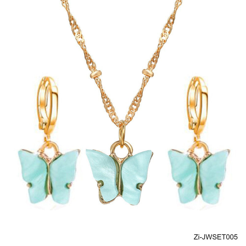 2-piece Set Acrylic Alloy Butterfly Shape Popular Jewelry Necklace Earrings