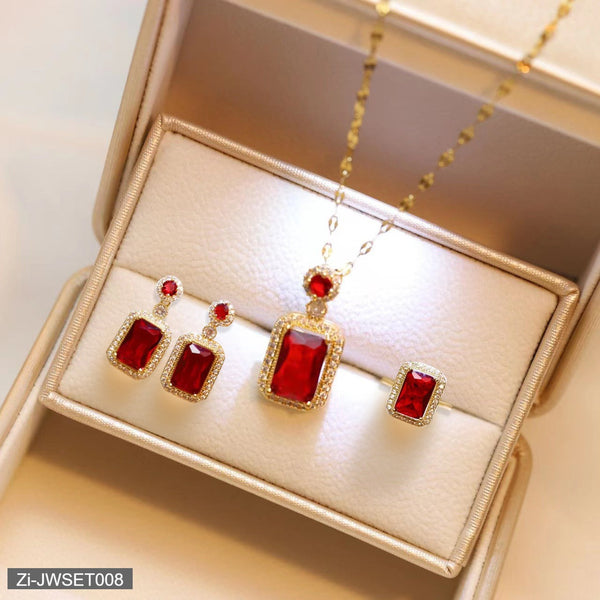 3-piece Set Luxury Fashion Red Necklace Earrings Ring