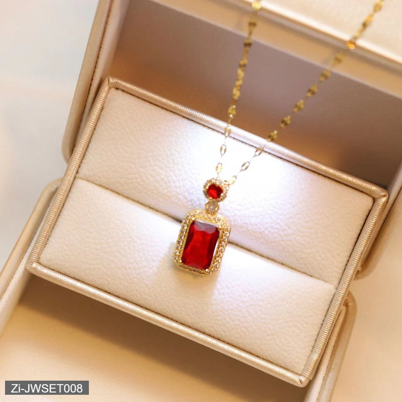 3-piece Set Luxury Fashion Red Necklace Earrings Ring