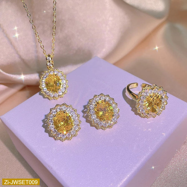 Yellow Diamond Citrine Ring Pendant Earrings Necklace
