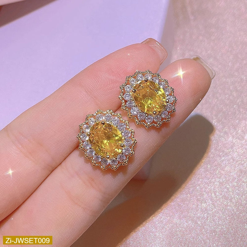 Yellow Diamond Citrine Ring Pendant Earrings Necklace