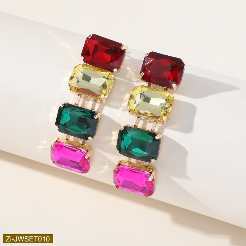Multi Luxury Crystal Square Jewelry Set