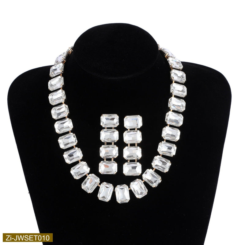 White Luxury Crystal Square Jewelry Set