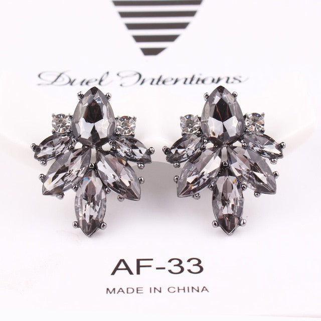 Silver Flower Shape Crystal Earrings ZN807