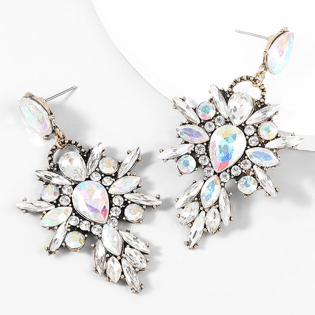 AB Silver Sparkly Crystal Earrings ZN802