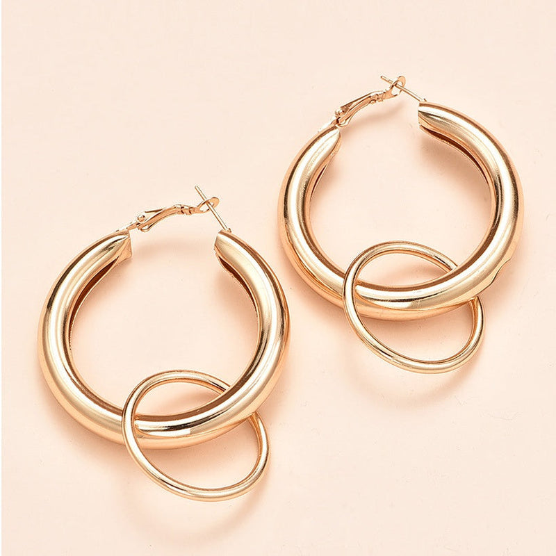 Double Hoops Round Metal Earrings