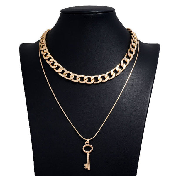 Fashion Metal Simple Love Key Doublelayer Chain Necklace