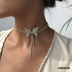 Rhinestone Choker Necklace Butterfly Pendant Necklace
