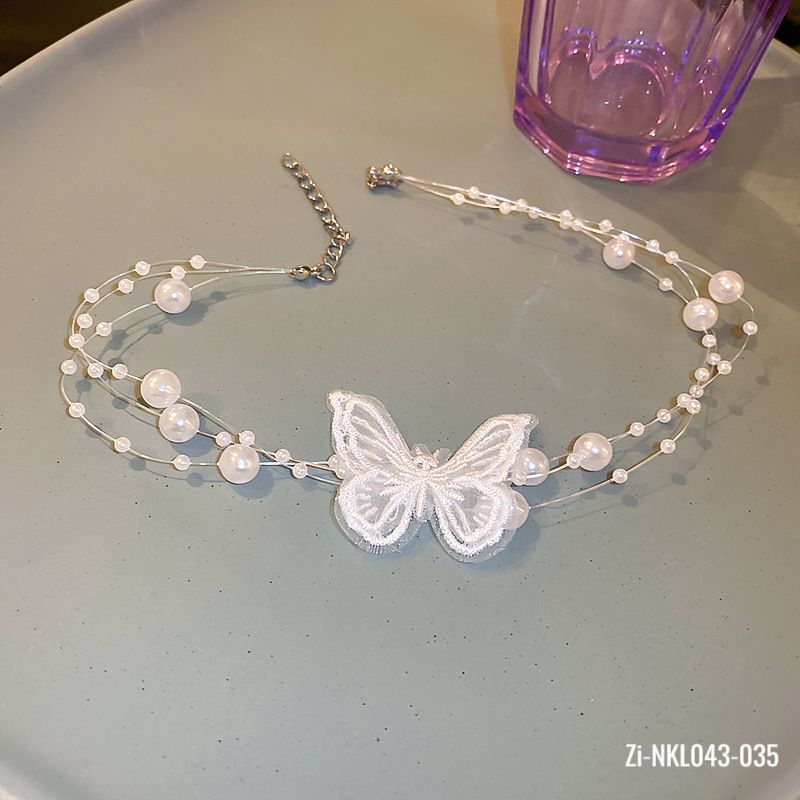 Pearl White Butterfly Choker Necklace