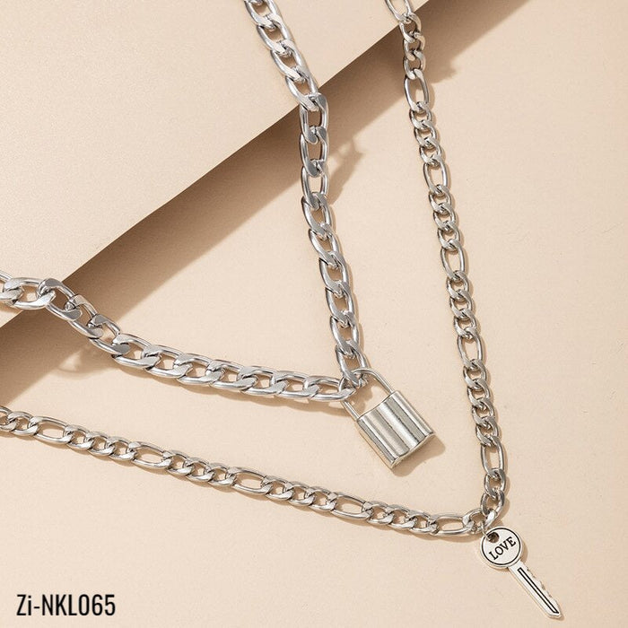 Metal Chain Lock Key Two-Piece Necklaces Letter LOVE Clavicle Chain