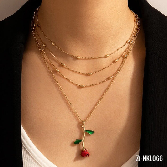 New Trendy Red Rose Flower Pendant Necklace