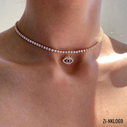Crystal Chain Devil Eye Pendant Necklace