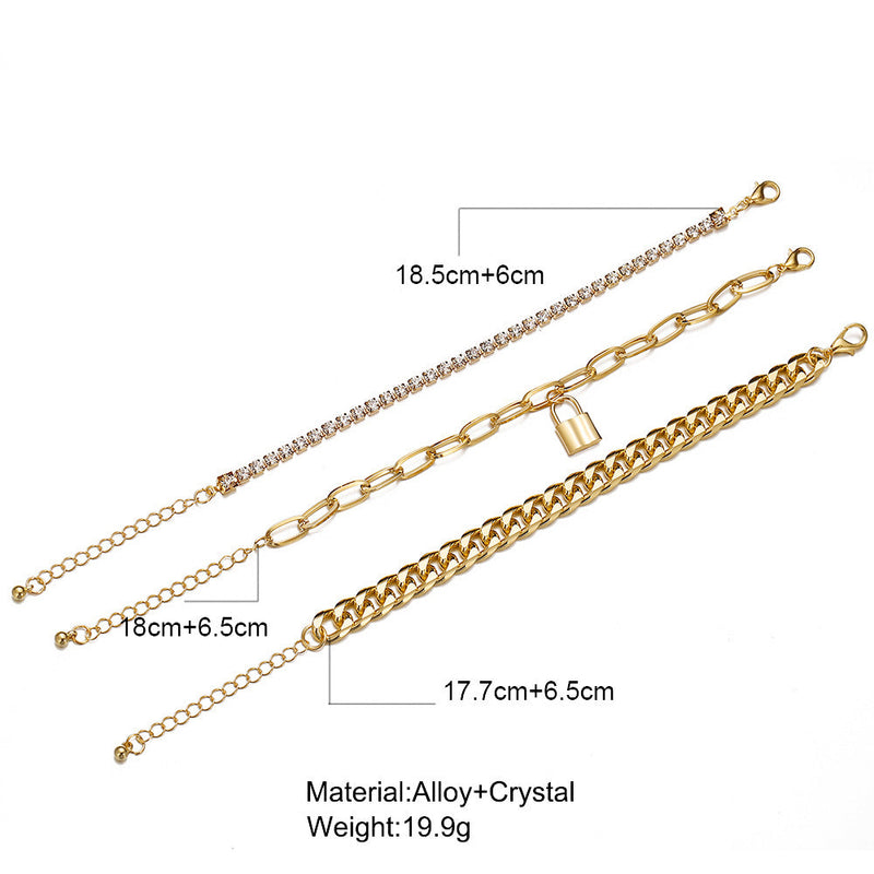 Thick Chain Punk Micro-Inlaid 3-Layer Lock Head Pendant Anklet