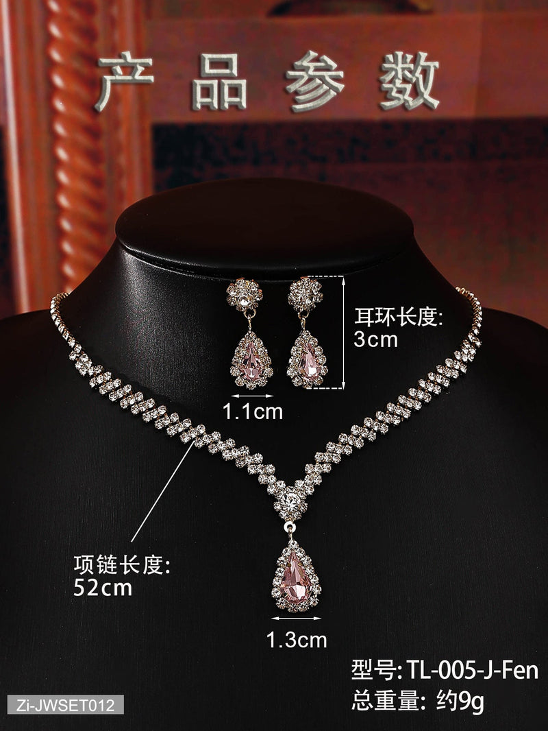 Claw Chain Brilliant Full Rhinestone Banquet Necklace Earrings