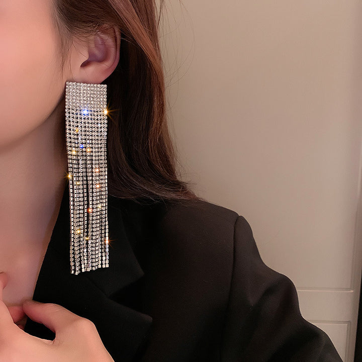 925 Silver Needle Diamond Tassel Earrings