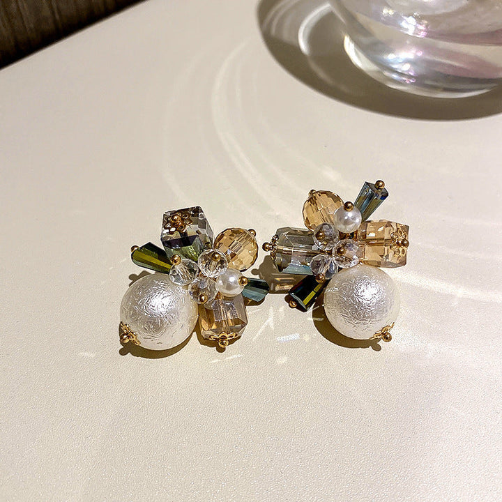 High Quality Crystal Flower Pearl Earrings