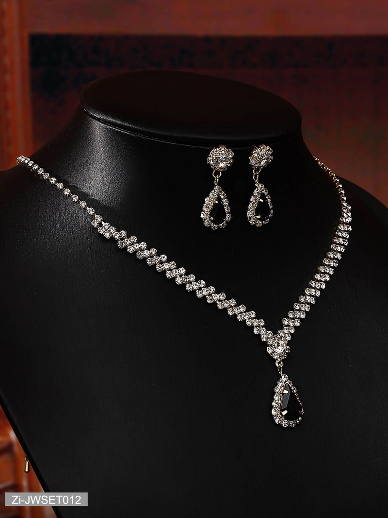 Claw Chain Brilliant Full Rhinestone Banquet Necklace Earrings