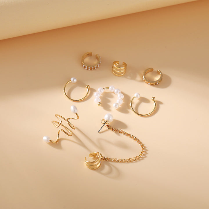 Pearl Tassel Non-Pierced Ear Bone Clip 8-Piece Set