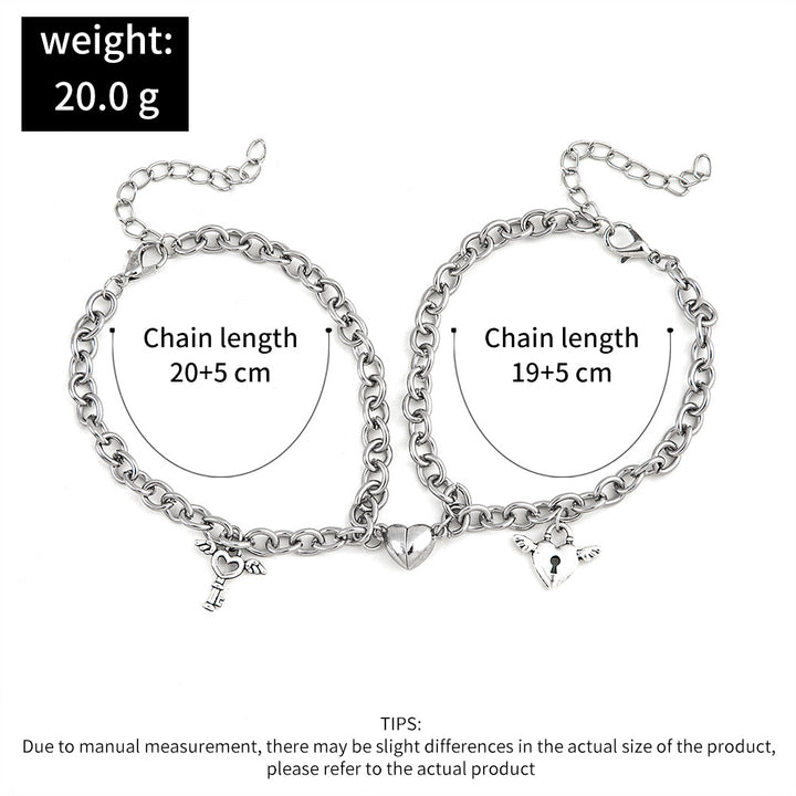 2Pcs/pair Heart Shaped Magnet Attraction Bracelet For Couples