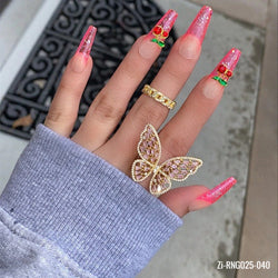 Trendy Crystal Big Butterfly Adjustable Ring