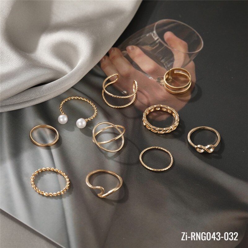 10 Pcs/Set Fashion Simple Wave Infinity Imitation Pearl Rings
